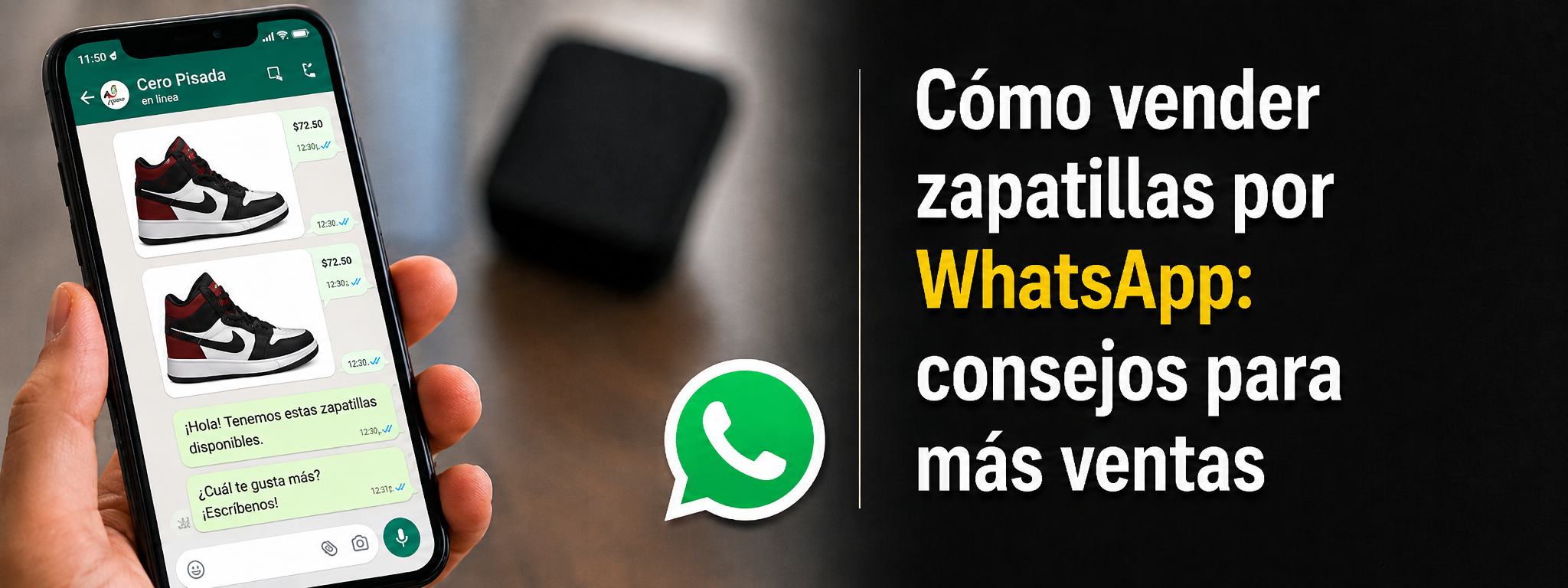 Catálogo de zapatillas en un teléfono para vender productos por WhatsApp
