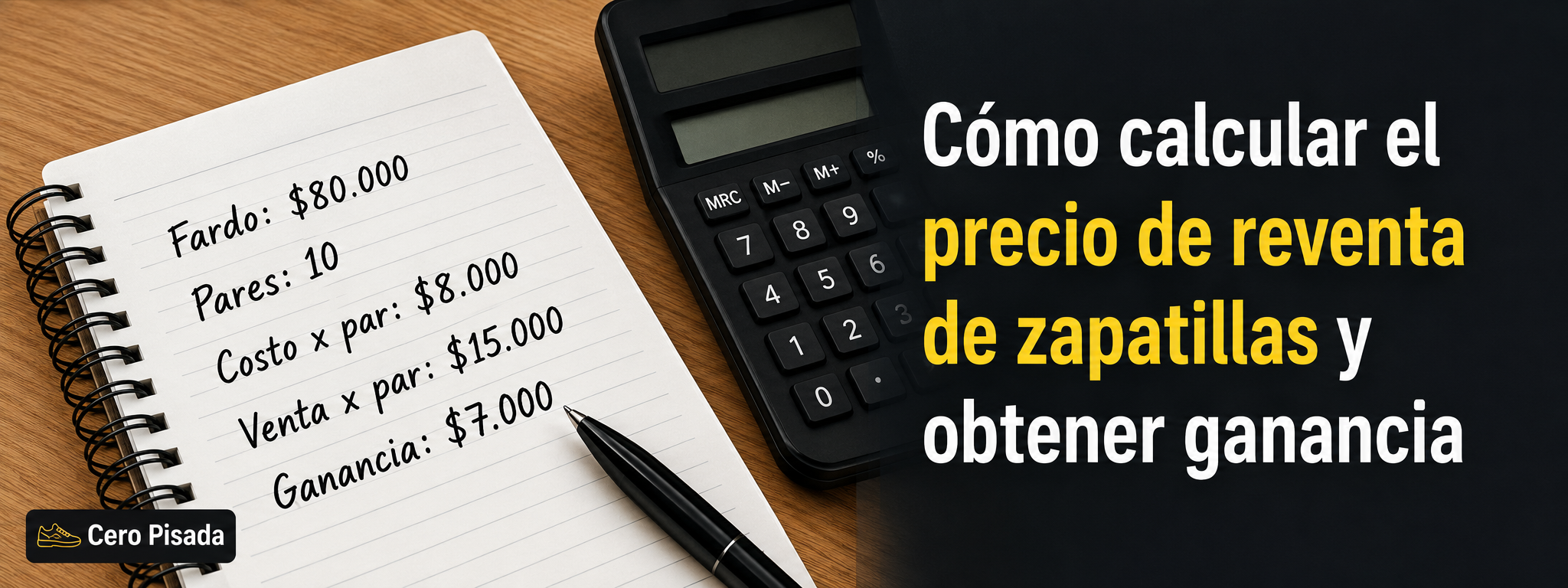 Calculadora y cuaderno para calcular el precio de reventa de zapatillas